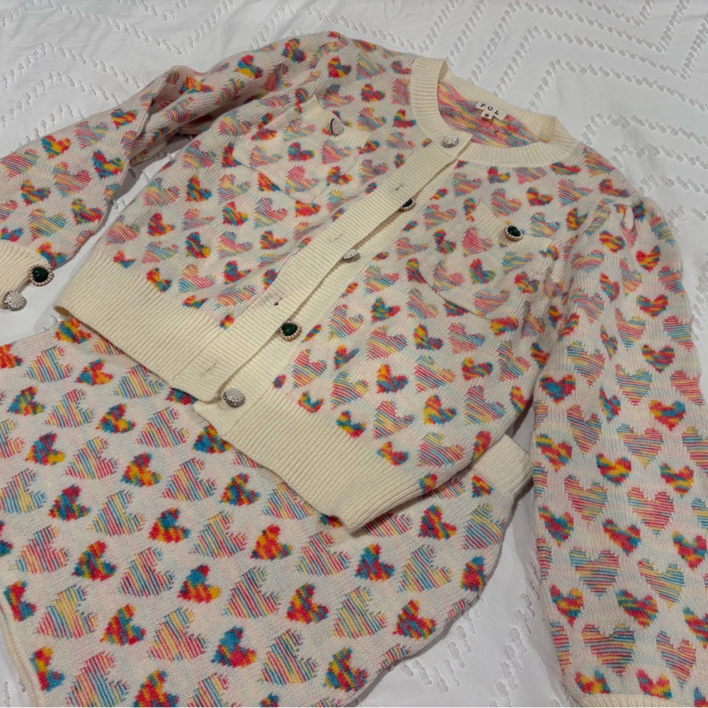 POL Cream Sweater and skirt with Multicolor Stripes